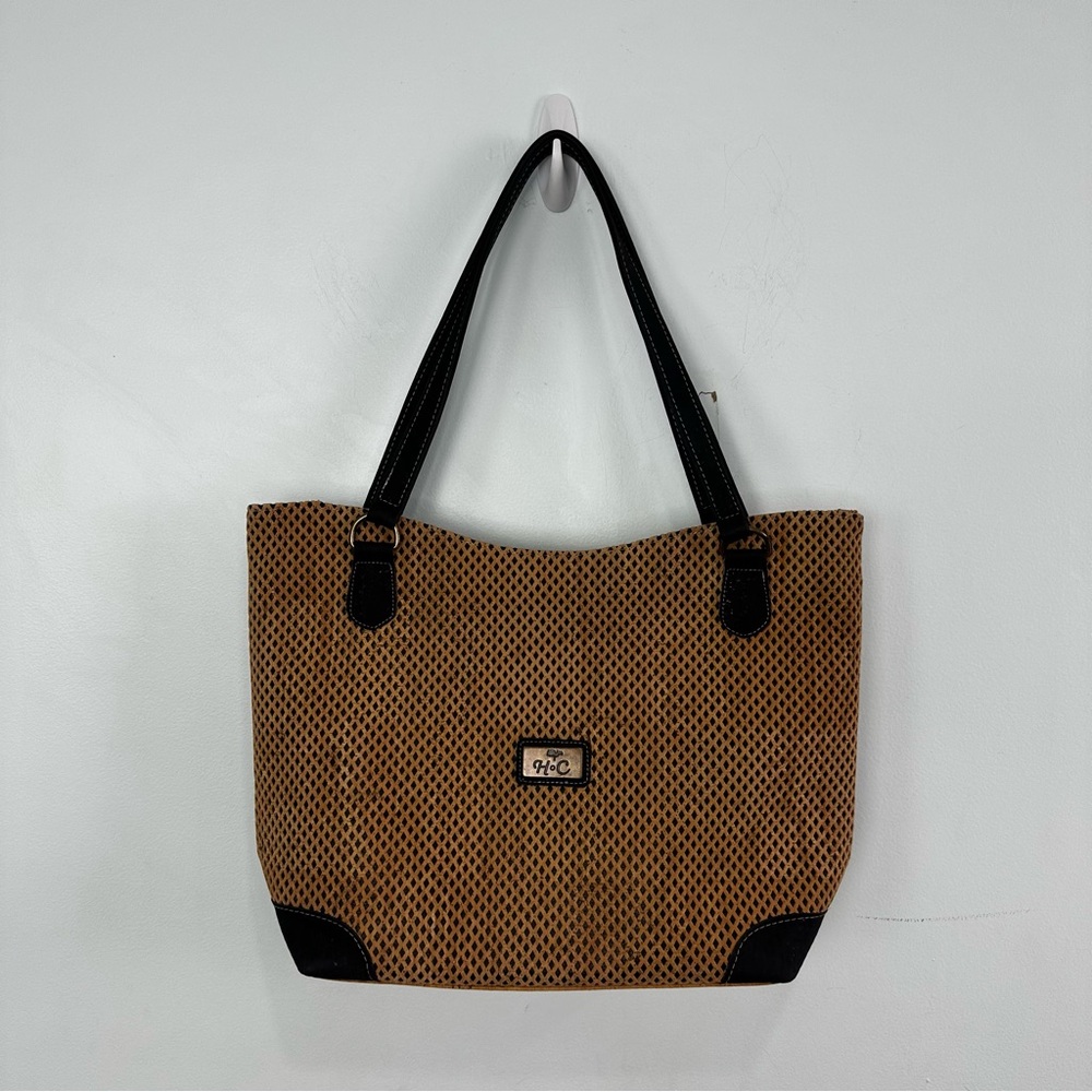 House of Cork Lisbon Tan Zip Top Purse Black Cork cutouts Natural Cork Body